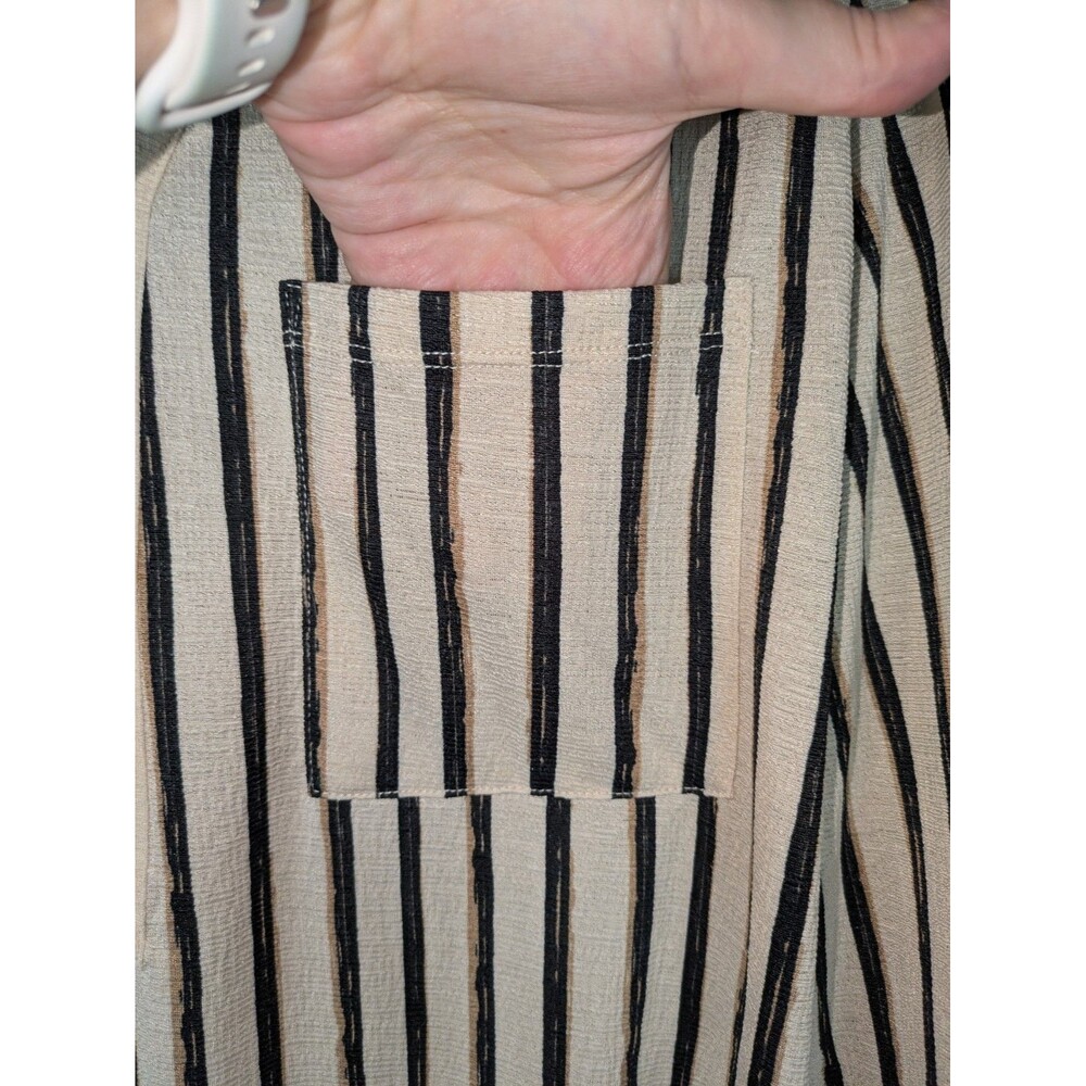 Como Blu Women's Beige Black Striped Henley V-Neck Roll-Tab Sleeve Blouse XL - Picture 2 of 7